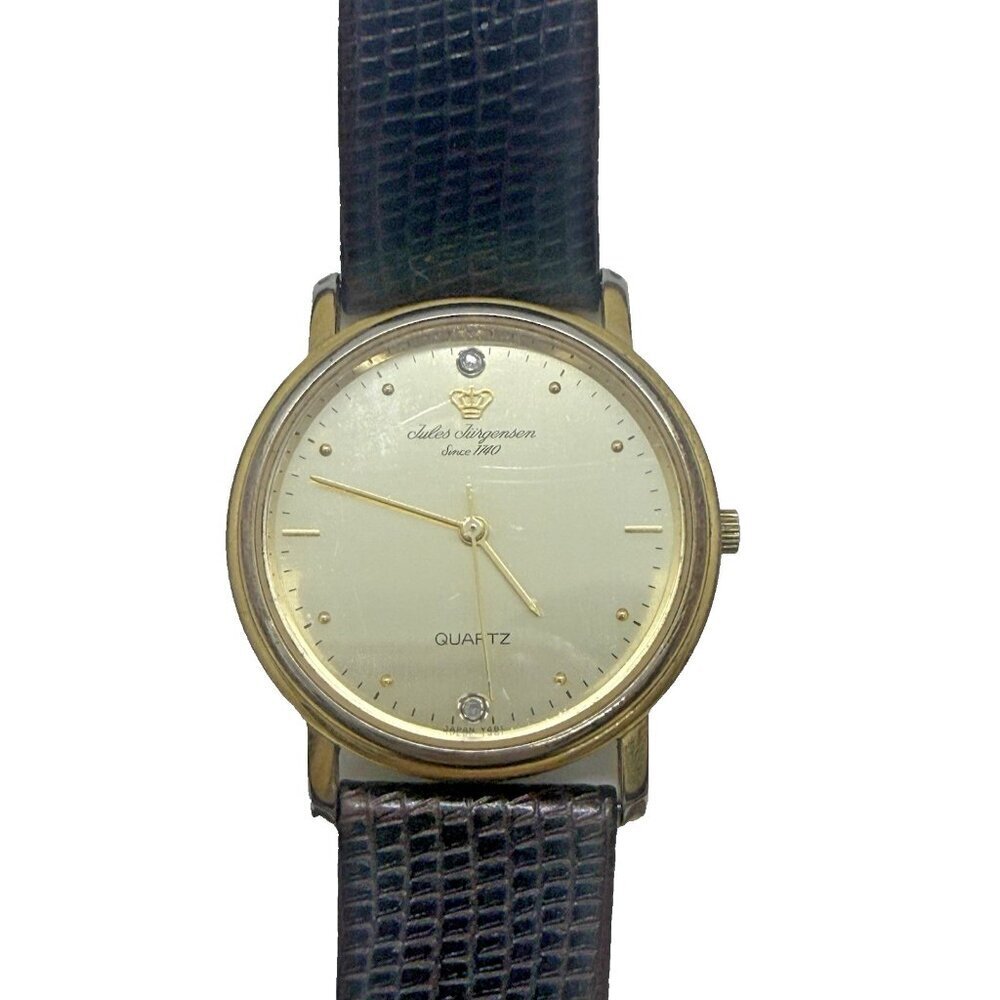 Jules Jurgensen Quartz Women's Watch Gold Tone Case Brown Leather Band W7046